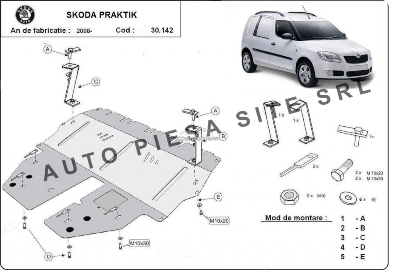 Scut metalic motor Skoda Praktik fabricata incepand cu 2008 APS-30,142 piesa NOUA
