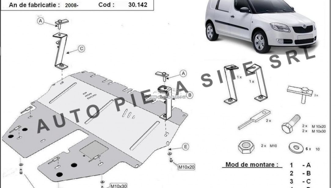 Scut metalic motor Skoda Praktik fabricata incepand cu 2008 APS-30,142 piesa NOUA