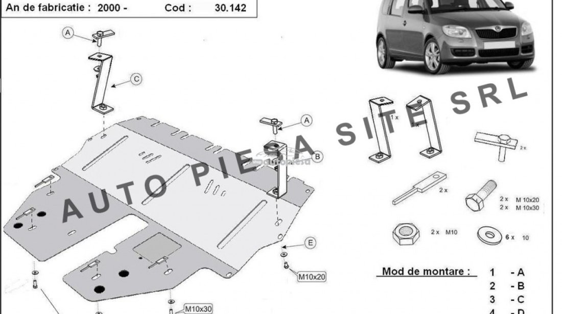 Scut metalic motor Skoda Roomster fabricata incepand cu 2004 APS-30,142 piesa NOUA