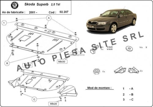 Scut metalic motor Skoda Superb 2.5 TDI fabricata in perioada 2001 - 2008 APS-02,207 piesa NOUA