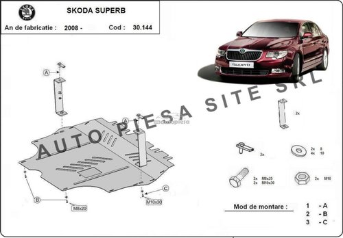 Scut metalic motor Skoda Superb 2 II fabricata incepand cu 2011 APS-30,144 piesa NOUA
