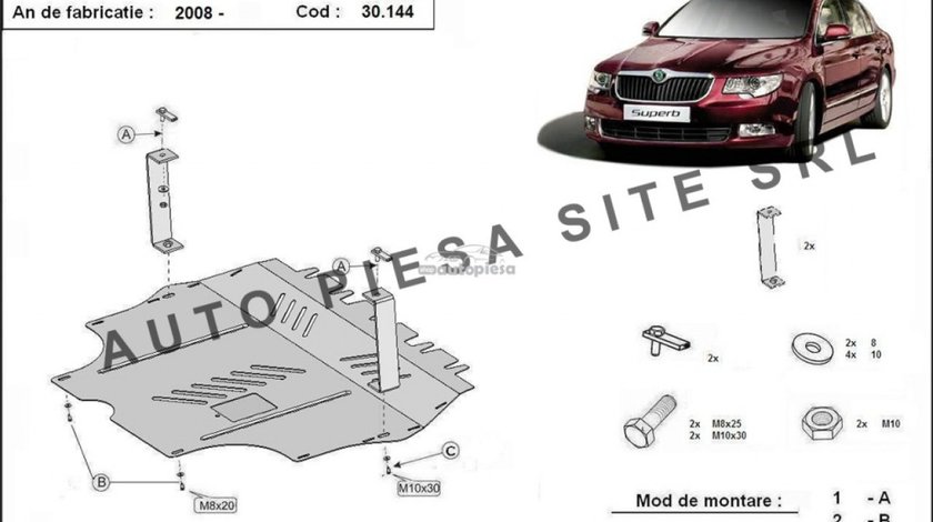 Scut metalic motor Skoda Superb 2 II fabricata incepand cu 2011 APS-30,144 piesa NOUA