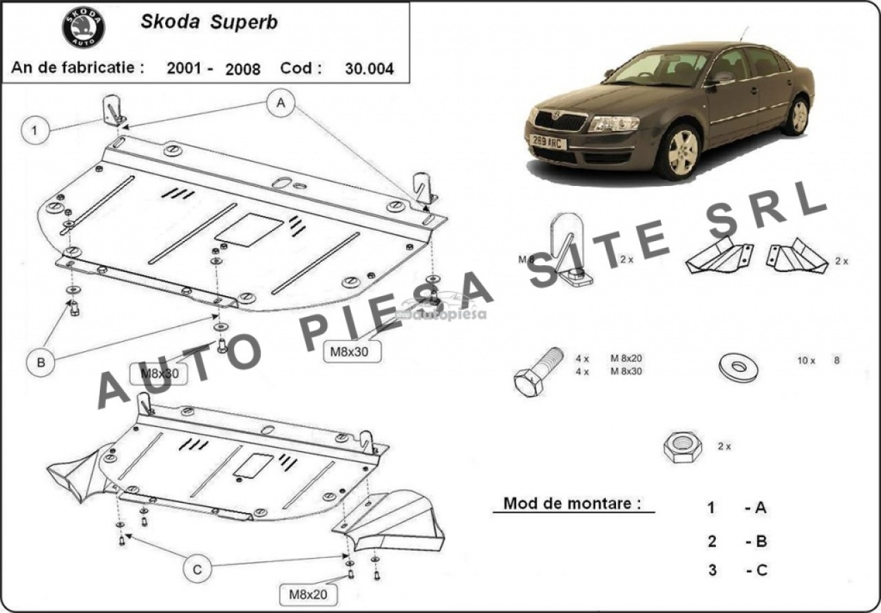 Scut metalic motor Skoda Superb 2001 - 2008 APS-30,004 piesa NOUA