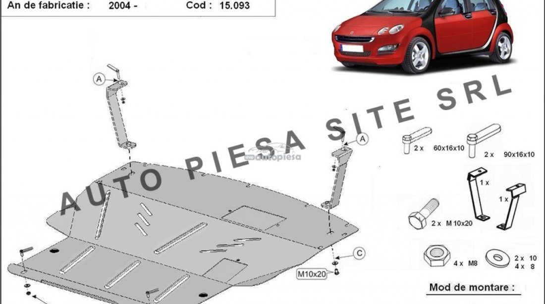 Scut metalic motor Smart ForFour benzina fabricat incepand cu 2004 APS-15,093 piesa NOUA