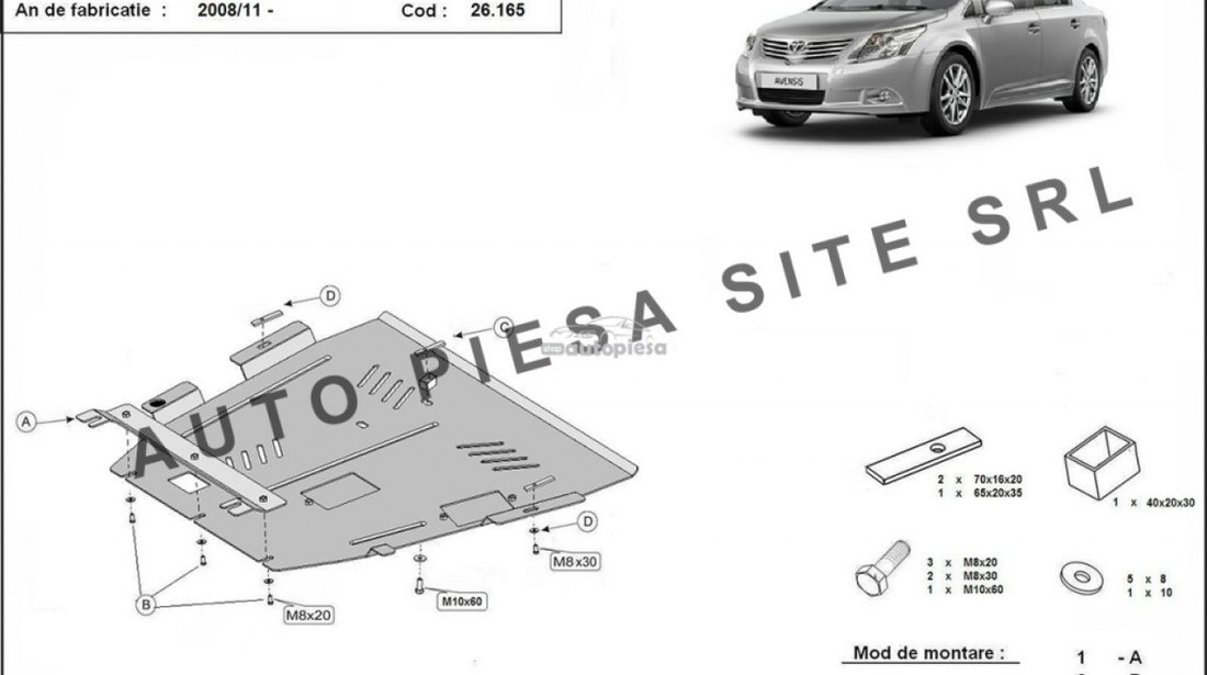 Scut metalic motor Toyota Avensis fabricata incepand cu 2008 APS-26,165 piesa NOUA