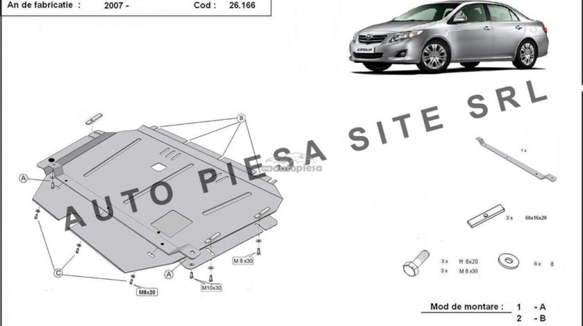 Scut metalic motor Toyota Corolla fabricata incepand cu 2007 APS-26,166 piesa NOUA