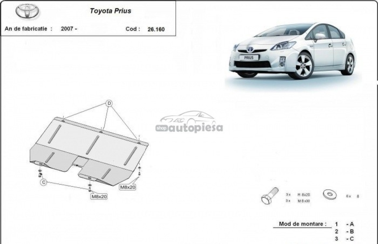 Scut metalic motor Toyota Prius fabricata incepand cu 2009 APS-26,160 piesa NOUA