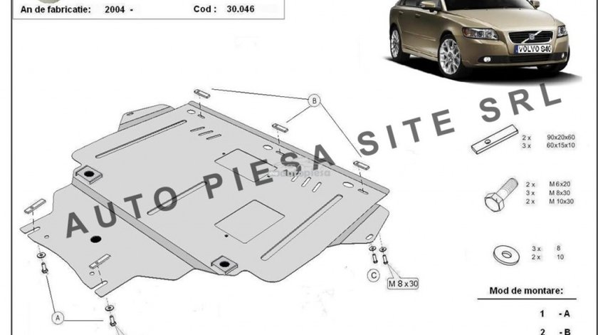 Scut metalic motor Volvo S40 fabricat incepand cu 2004 APS-30,046 piesa NOUA