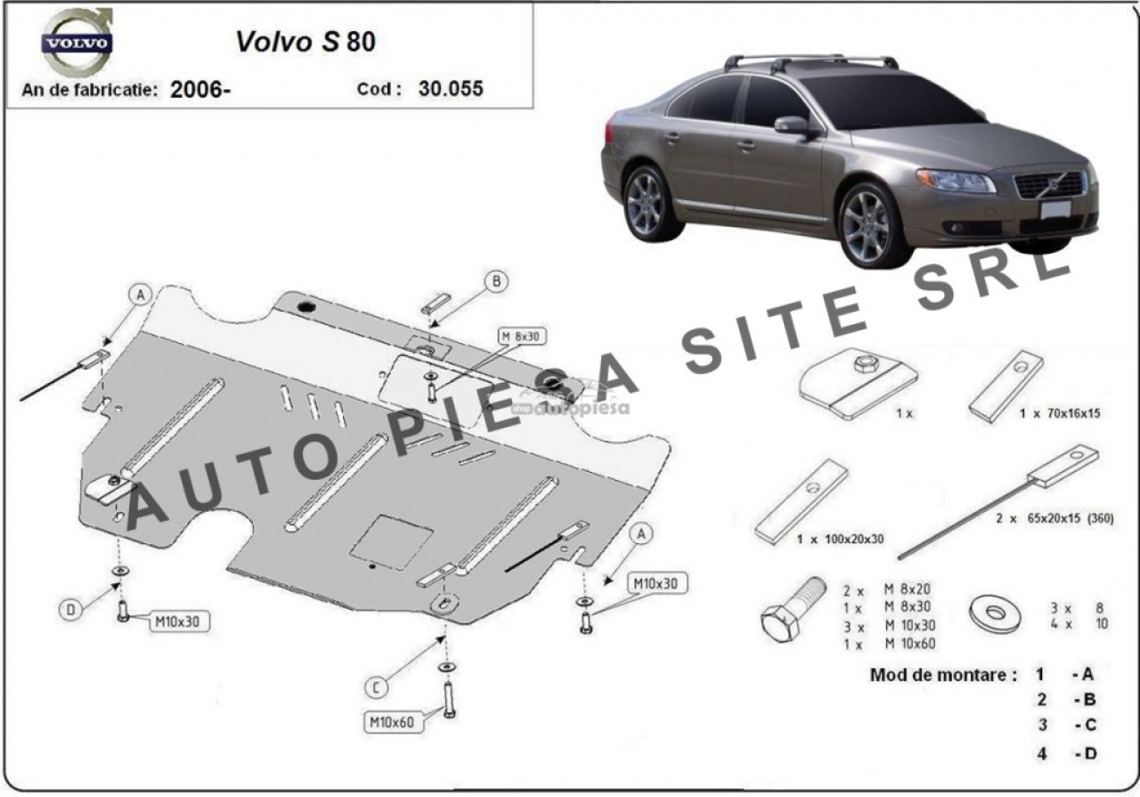 Scut metalic motor Volvo S80 fabricat incepand cu 2006 APS-30,055 piesa NOUA