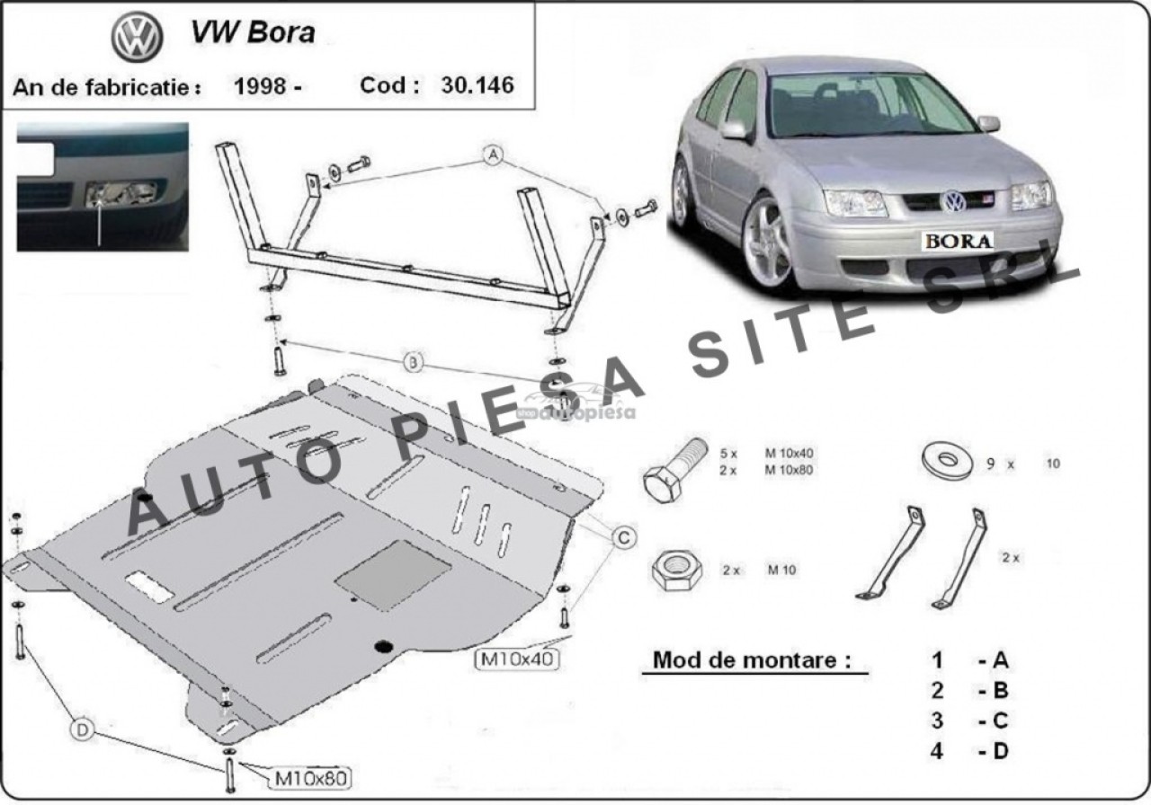 Scut metalic motor VW Bora fabricat incepand cu 1998 APS-30,146 piesa NOUA