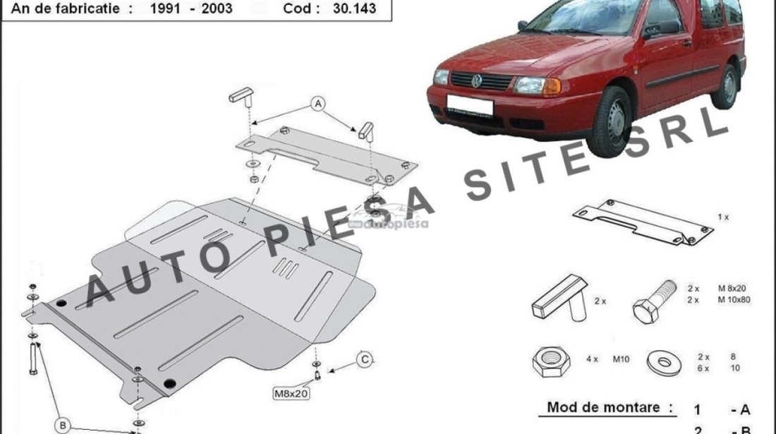 Scut metalic motor VW Caddy 2 II fabricat in perioada 1991 - 2003 APS-30,143 piesa NOUA