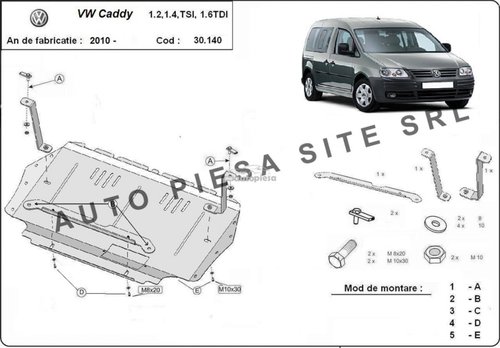 Scut metalic motor VW Caddy 3 III cu platforma aluminiu fabricat incepand cu 2010 APS-30,140 piesa N...