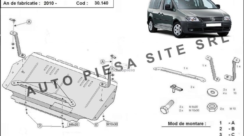 Scut metalic motor VW Caddy 3 III cu platforma aluminiu fabricat incepand cu 2010 APS-30,140 piesa NOUA