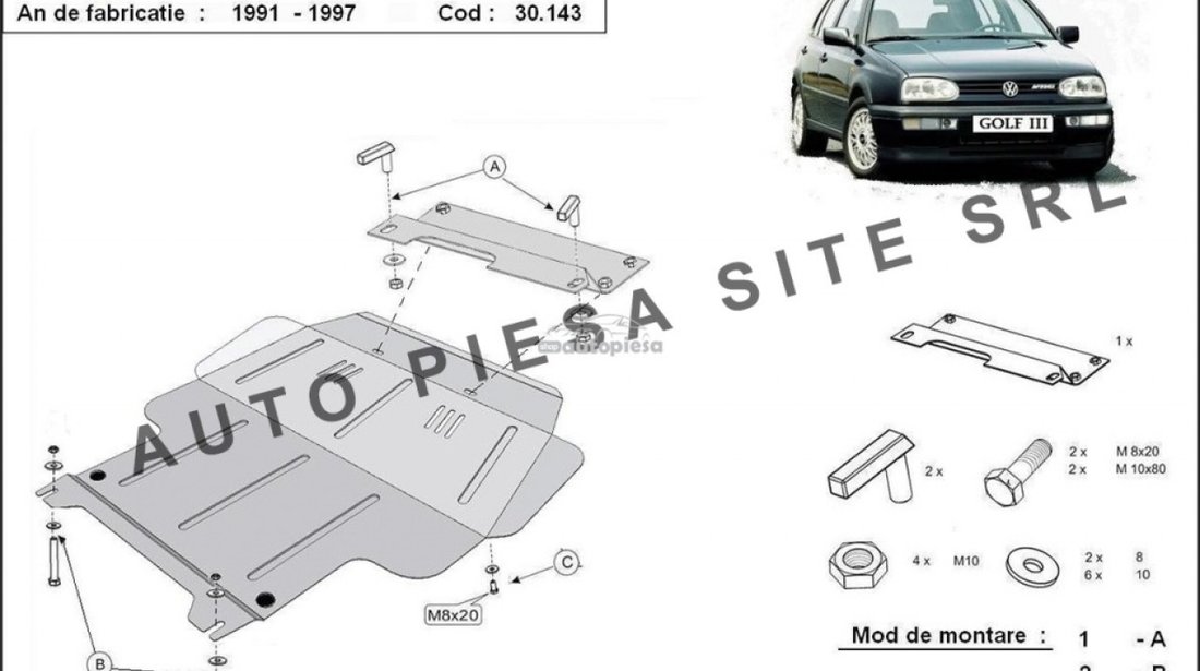 Scut metalic motor VW Golf 3 III fabricat incepand cu 1991 APS-30,143 piesa NOUA