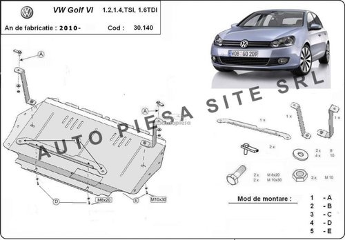 Scut metalic motor VW Golf 6 VI 1.2 TSI / 1.4 TSI / 1.6 tdi fabricat incepand cu 2009 APS-30,140 pie...