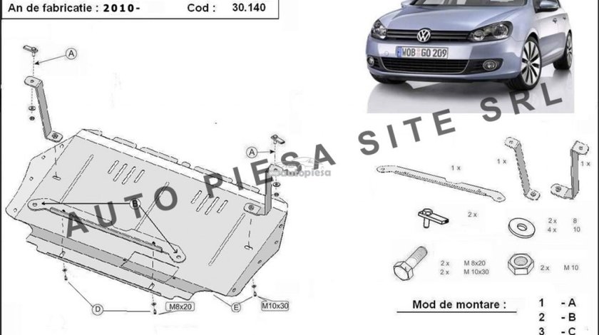 Scut metalic motor VW Golf 6 VI 1.2 TSI / 1.4 TSI / 1.6TDI fabricat incepand cu 2009 APS-30,140 - produs NOU