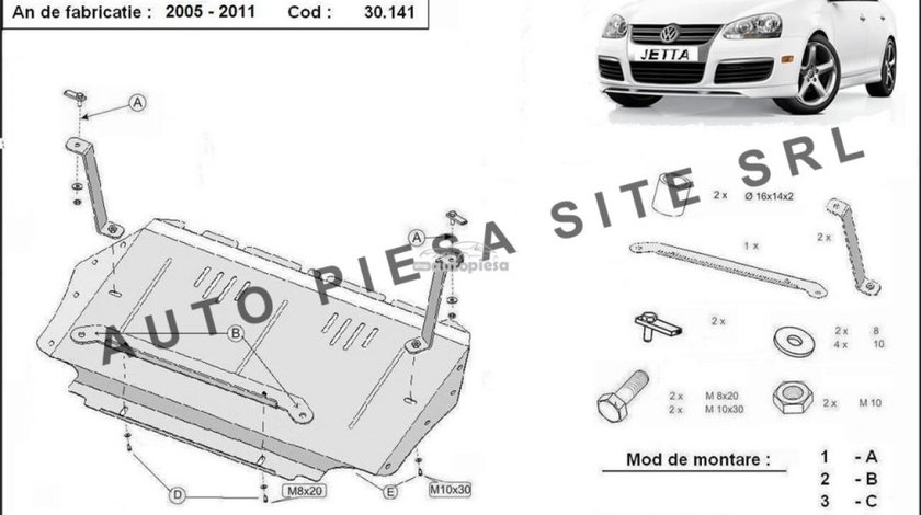 Scut metalic motor VW Jetta 3 III fabricat in perioada 2005 - 2010 APS-30,141 piesa NOUA