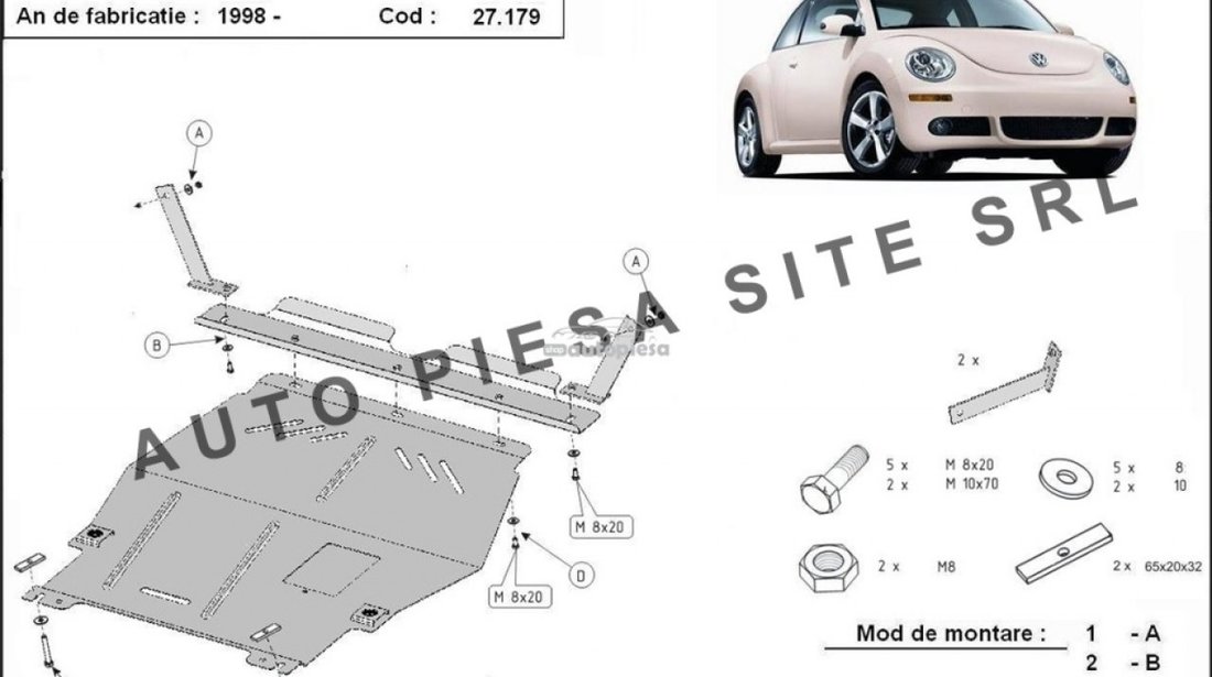 Scut metalic motor VW New Beetle fabricat in perioada 1998 - 2010 APS-27,179 piesa NOUA