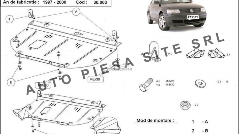 Scut metalic motor VW Passat (3B2, 3B5) 1.6 / 1.8 / 1.9 TDI fabricat in perioada 1997 - 2000 APS-30,003 - produs NOU