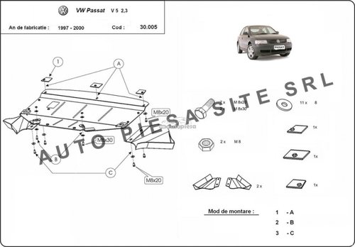Scut metalic motor VW Passat (3B2, 3B5) 2.3 VR5 fabricat in perioada 1997 - 2000 APS-30,005 piesa NO...