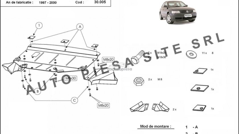 Scut metalic motor VW Passat (3B2, 3B5) 2.3 VR5 fabricat in perioada 1997 - 2000 APS-30,005 - produs NOU