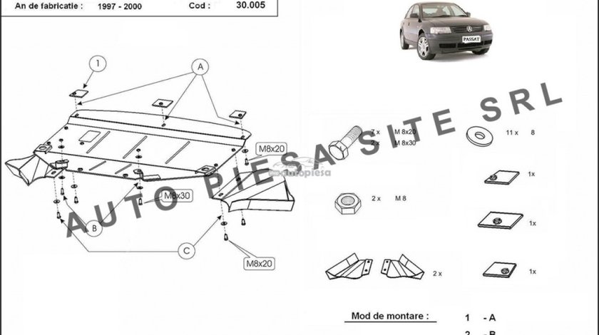 Scut metalic motor VW Passat (3B2, 3B5) 2.3 VR5 fabricat in perioada 1997 - 2000 APS-30,005 piesa NOUA