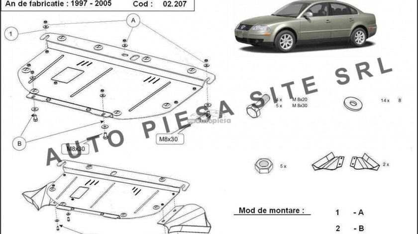 Scut metalic motor VW Passat (3B2, 3B5 / 3B3, 3B6) (6 cilindrii) fabricat in perioada 1997 - 2005 APS-02,207 piesa NOUA