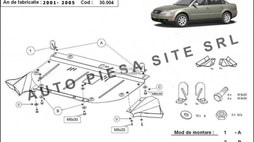 Scut metalic motor VW Passat (3B3, 3B6) (4 cilindrii) fabricat in perioada 2001 - 2005 APS-30,004 piesa NOUA