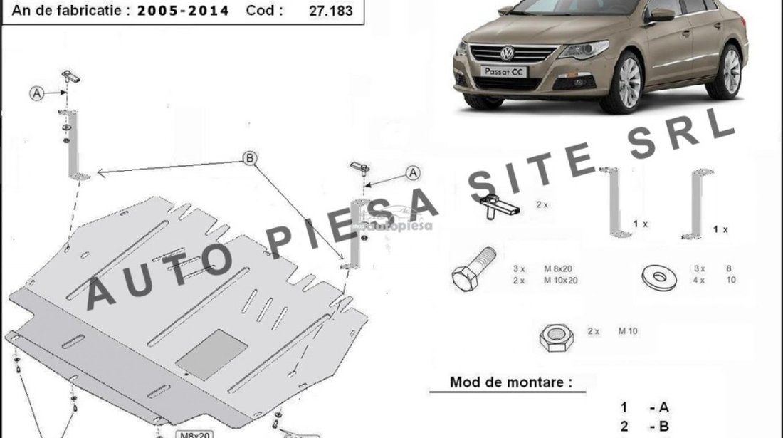 Scut metalic motor VW Passat CC fabricat in perioada 2008 - 2012 APS-27,183 piesa NOUA