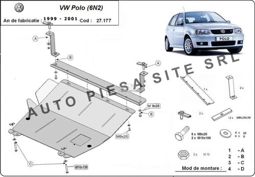 Scut metalic motor VW Polo 6N2 1.0 / 1.2 / 1.4 fabricat in perioada 1999 - 2001 APS-27,177 piesa NOU...