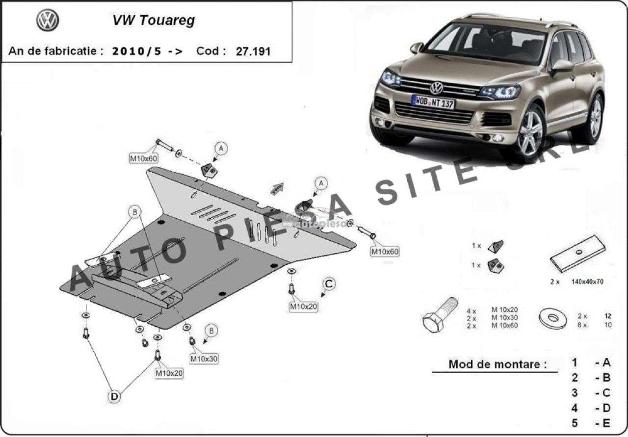 Scut metalic motor VW Touareg fabricat incepand cu 2010 APS-27,191 piesa NOUA