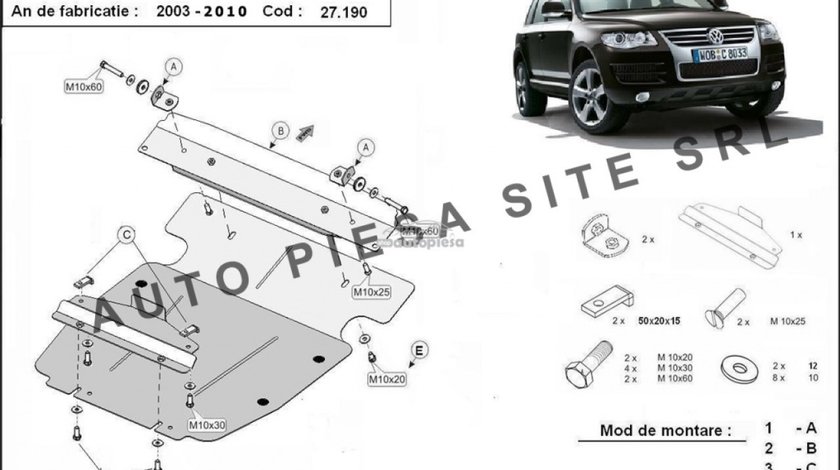 Scut metalic motor VW Touareg R5 3.2 V6 / 2.5 TDI / 3.0 TDI fabricat in perioada 2003 - 2010 APS-27,190 piesa NOUA