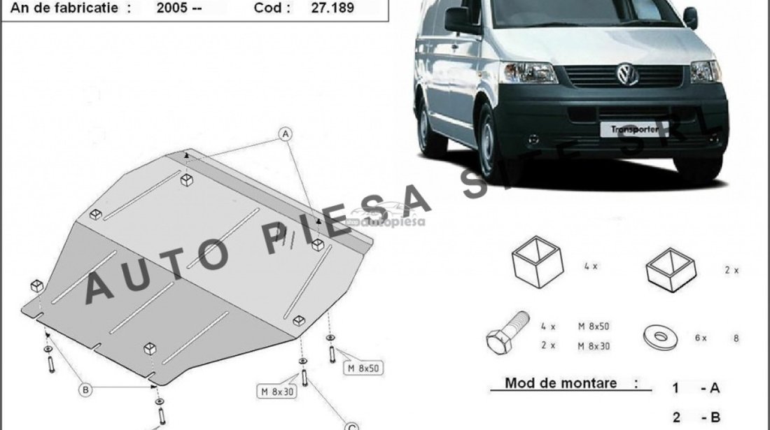 Scut metalic motor VW Transporter 5 V fabricat incepand cu 2004 APS-27,189 piesa NOUA