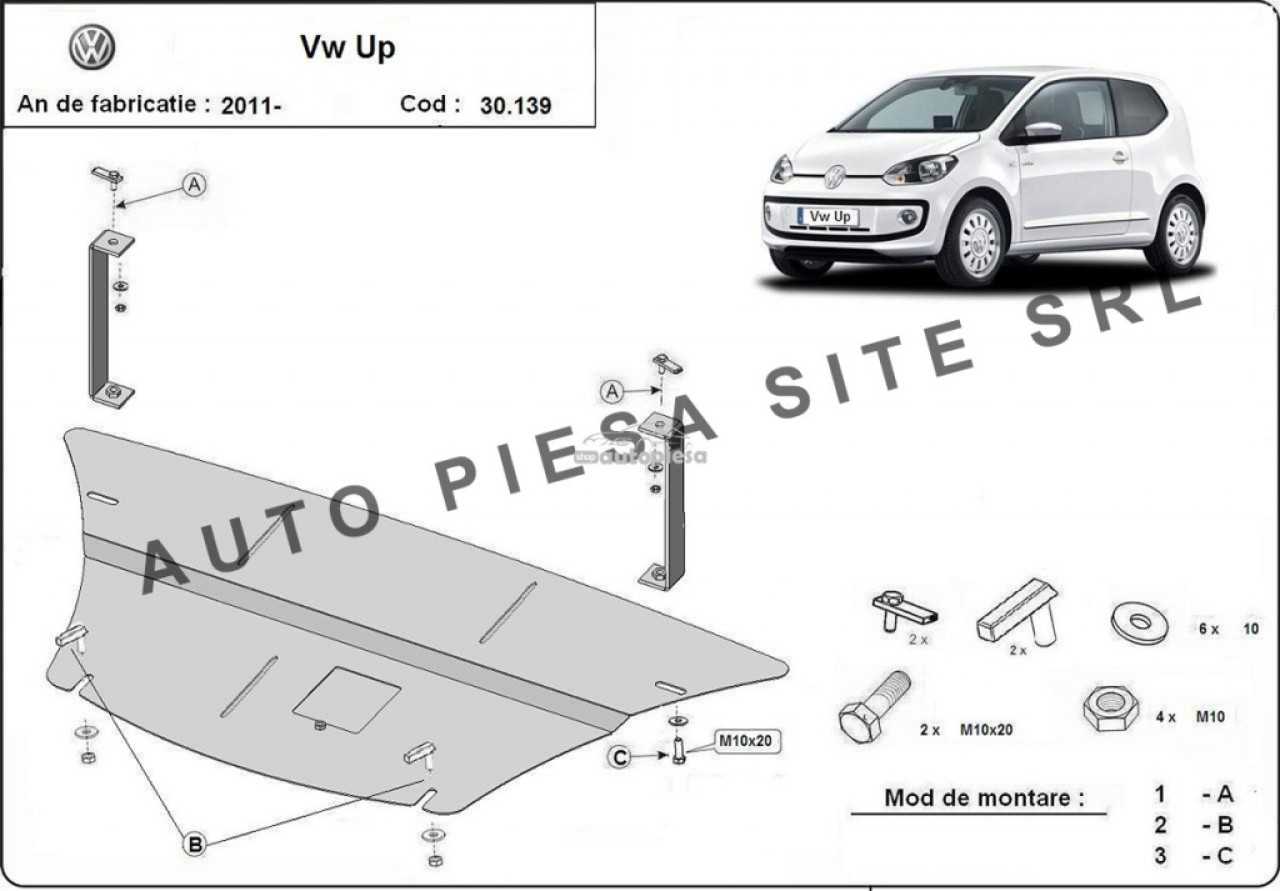 Scut metalic motor VW Up fabricat incepand cu 2011 APS-30,139 piesa NOUA