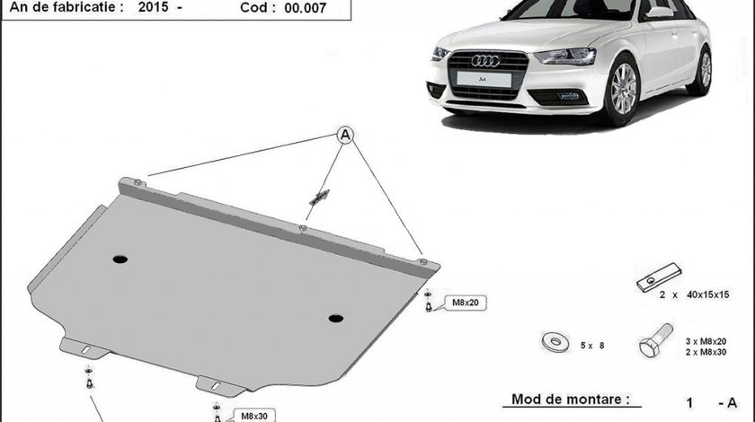 Scut metalic pentru cutia de viteze Audi A4 B9 2015-prezent