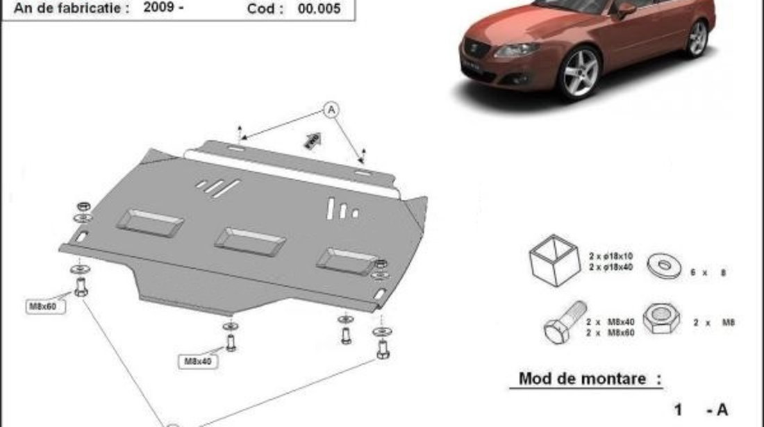 Scut metalic pentru cutia de viteze automata Seat Exeo 2008-2013