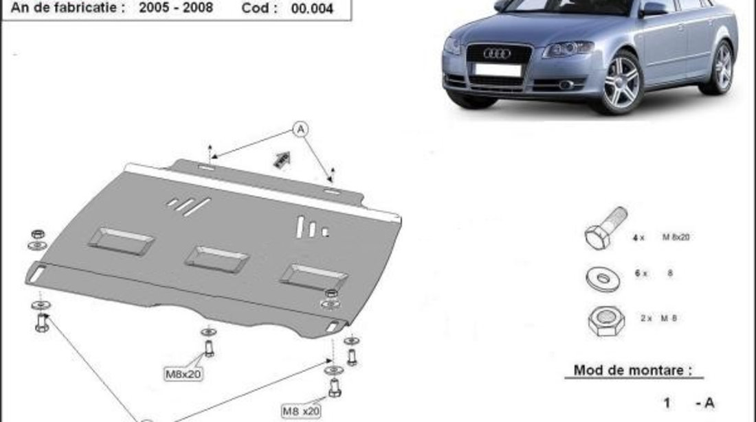 Scut metalic pentru cutia de viteze manuala Audi A4 B7 2004-2008