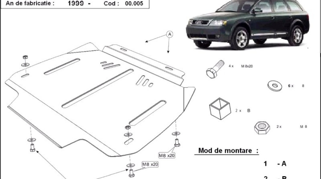 Scut metalic pentru cutie de viteze - automata Audi Allroad C5 2000-2005