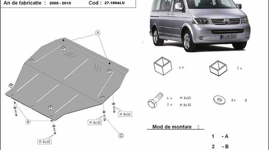 Scut motor aluminiu VW Transporter T5 2003-2015