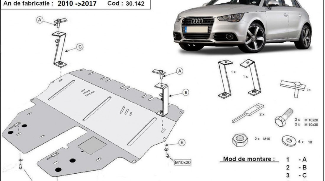 Scut motor metalic Audi A1 8X 2010-2018