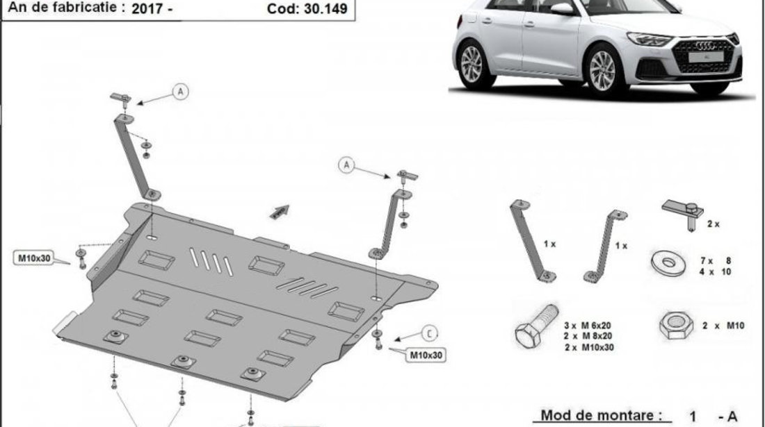 Scut motor metalic Audi A1 GB 2018-prezent