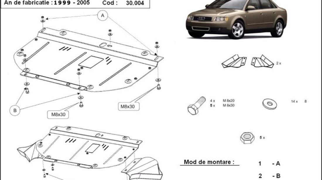 Scut motor metalic Audi A4 B6 2000-2005