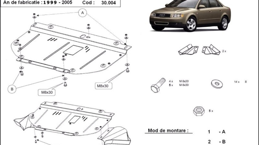 Scut motor metalic Audi A4 B6 2000-2005