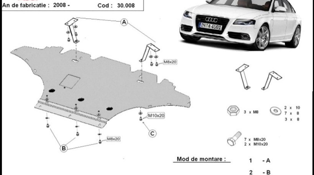 Scut motor metalic Audi A4 Benzina B8 2007-2015