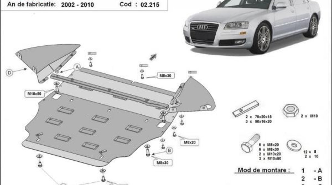 Scut motor metalic Audi A8 2002-2010