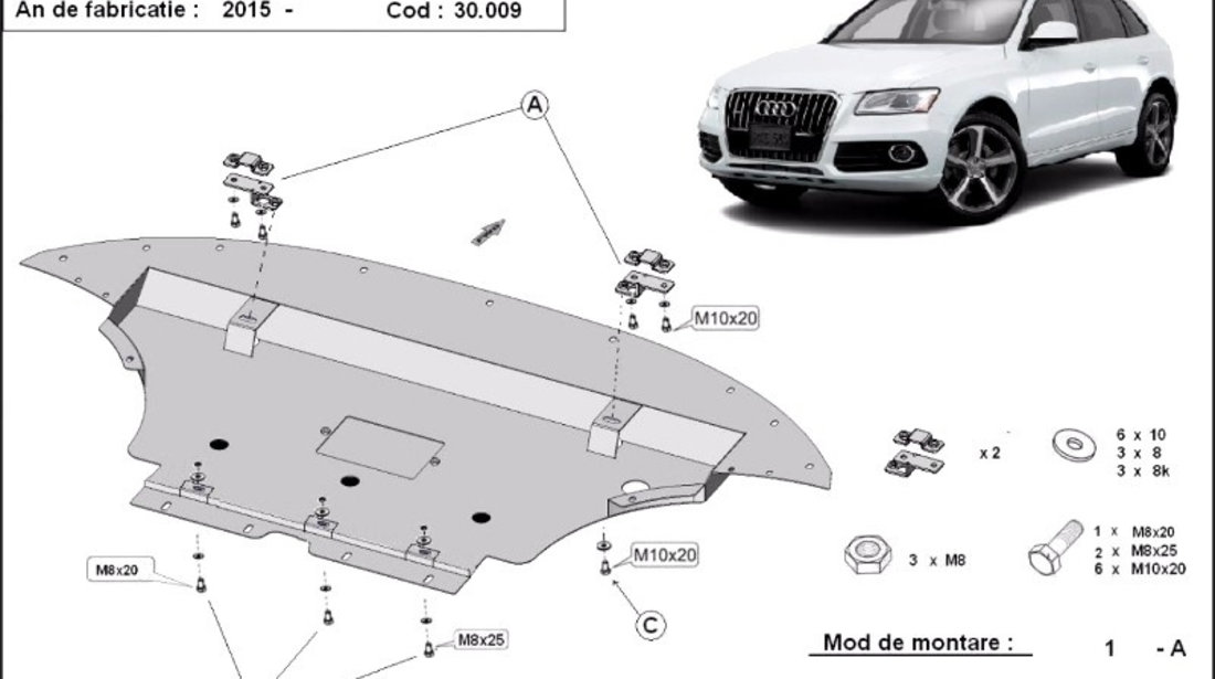 Scut motor metalic Audi Q5 2008-2017