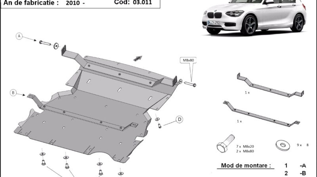 Scut motor metalic Bmw Seria 1 F20/F21 2011-2019