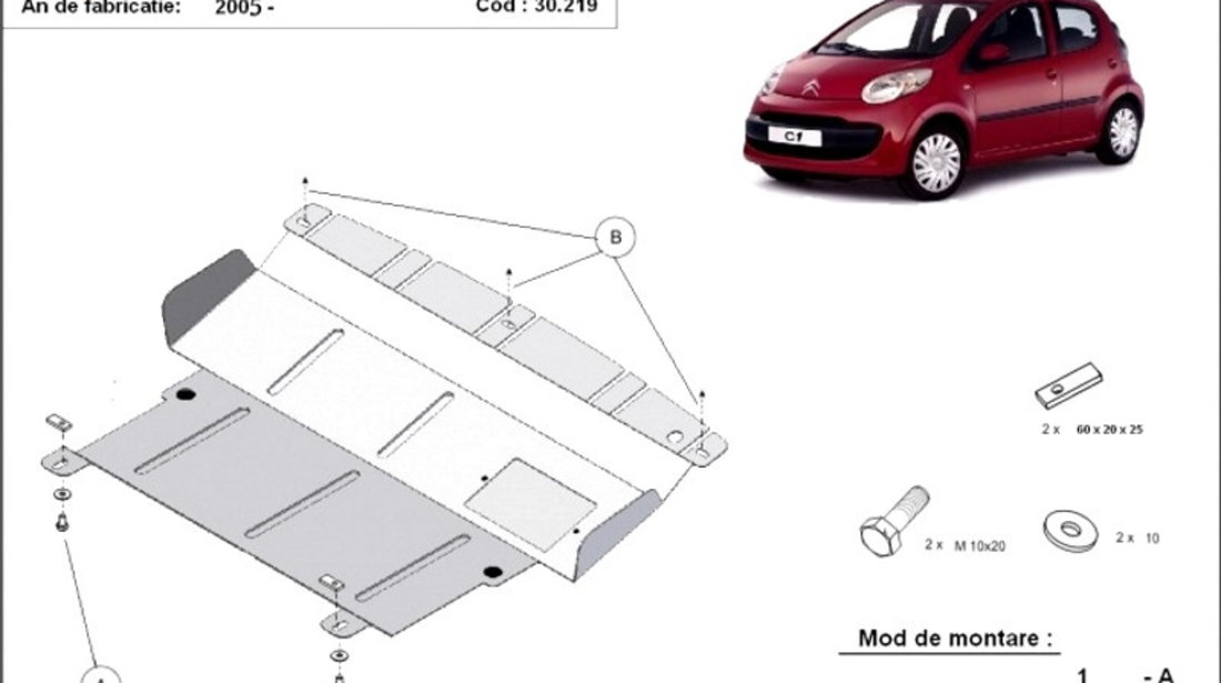 Scut motor metalic Citroen C1 2005-2014