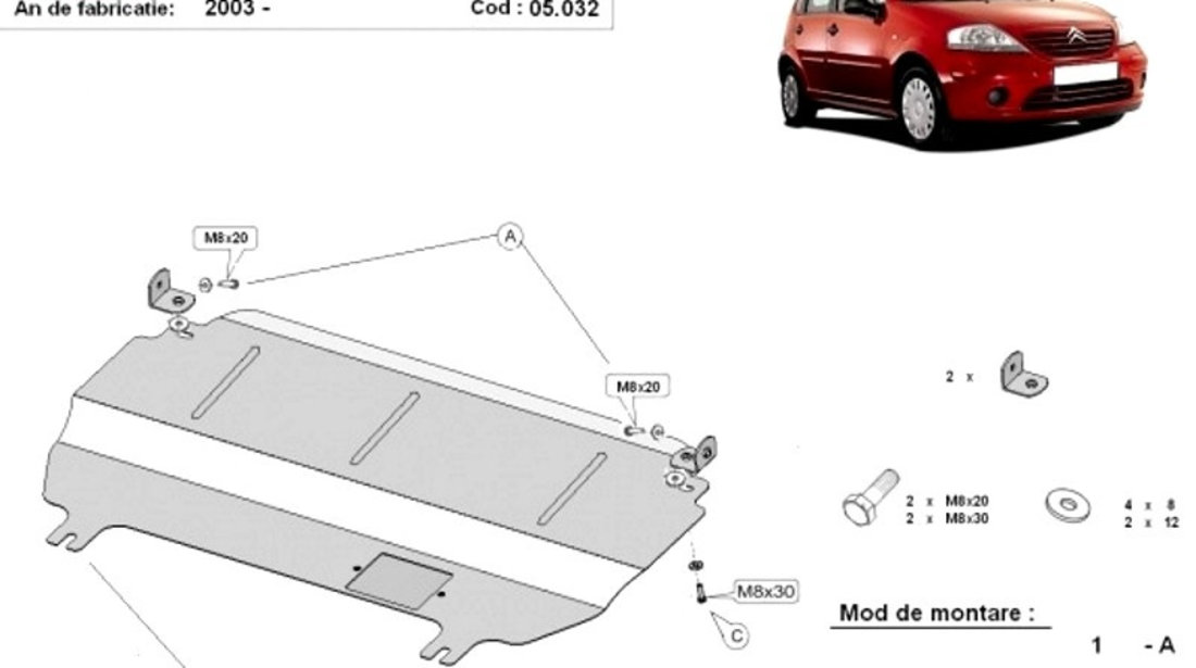 Scut motor metalic Citroen C3 2003-prezent