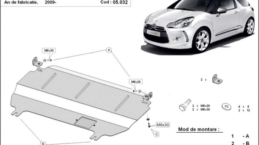 Scut motor metalic Citroen DS3 2009-prezent